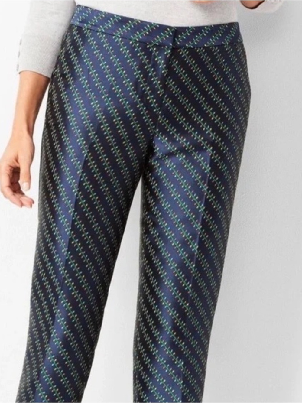 Talbots Navy Pant Trouser Christmas Holiday Lights Pattern Womens 4P Festive